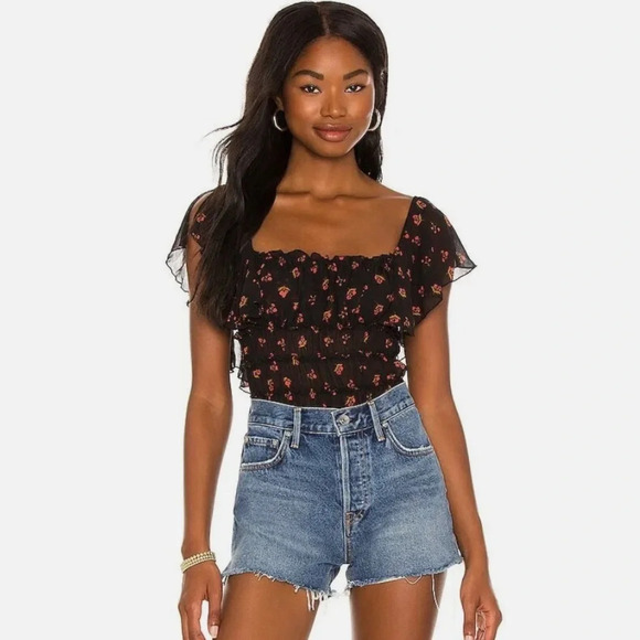 Free People Intimately - Black Floral Julie Ruched Bodysuit - Extra Small - EUC! - Picture 1 of 11